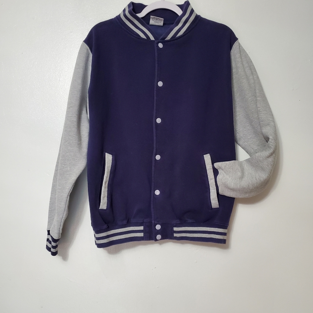 Navy Blue Varsity Jacket for Men with Grey Sleeves